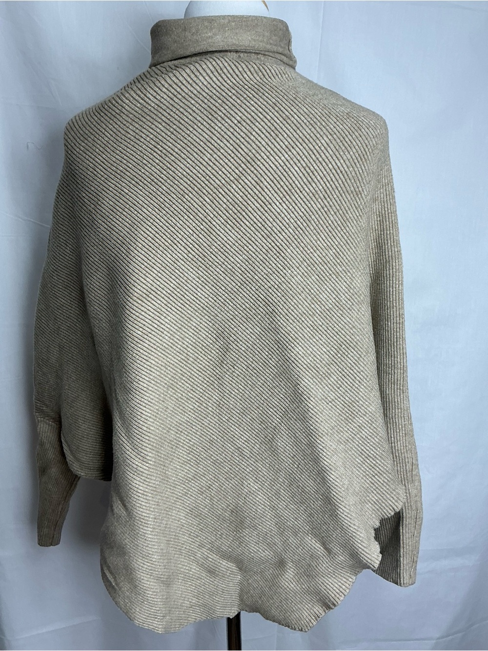 2243 - Turtleneck Asymmetrical Ribbed Sweater - Taupe - Picture 3 of 9